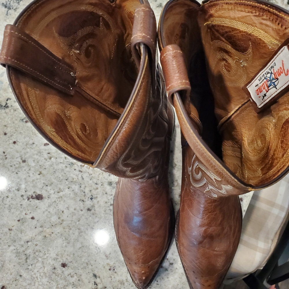 Men's Tony Lama Ostrich Boots, Size 10 1/2 D. Brown. - Picture 5 of 12